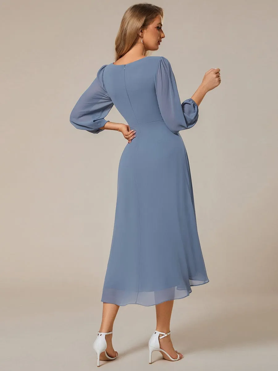 Elegant Long Sleeve V-Neck High Low Chiffon Wedding Guest Dress