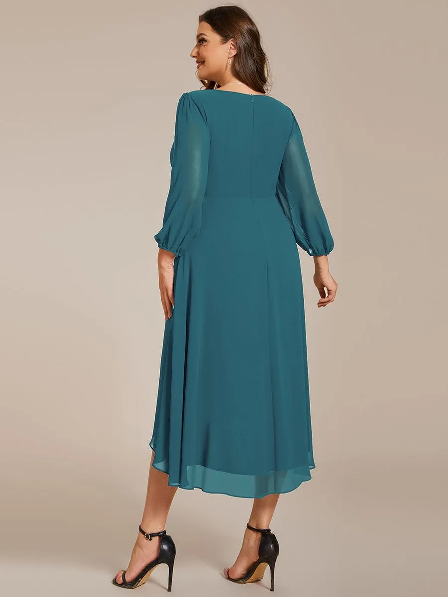 Elegant Long Sleeve V-Neck High Low Chiffon Wedding Guest Dress