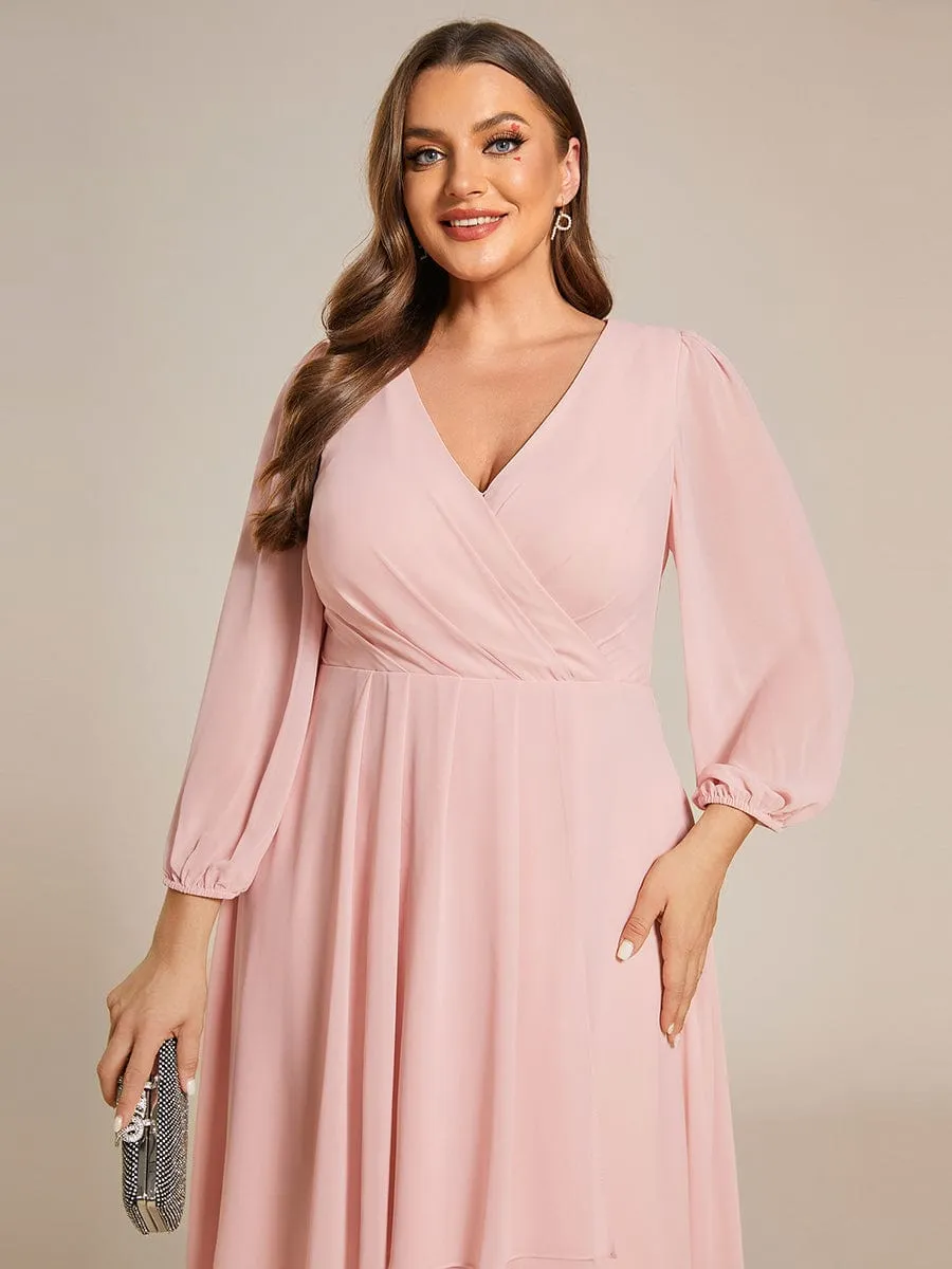 Elegant Long Sleeve V-Neck High Low Chiffon Wedding Guest Dress