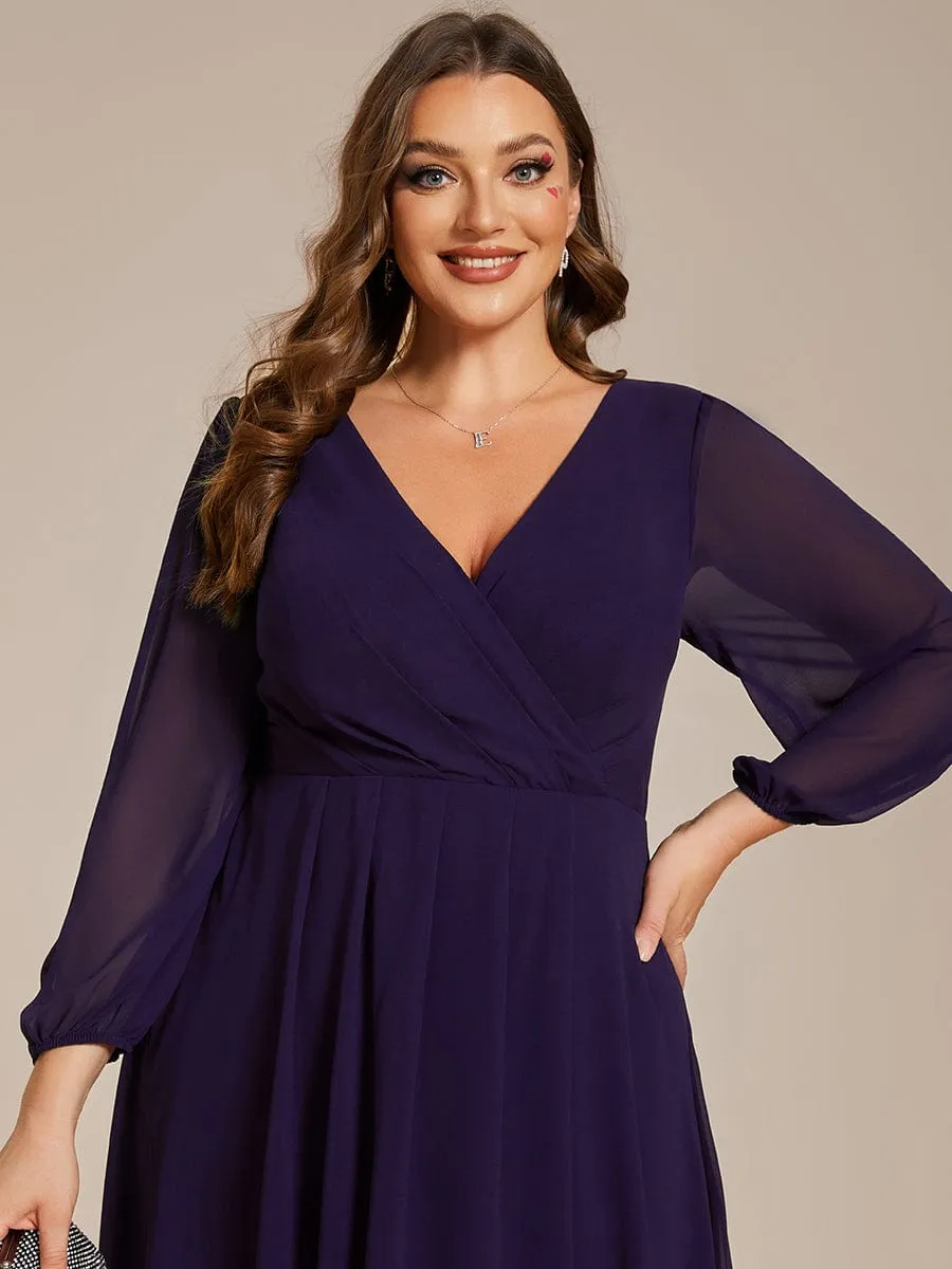 Elegant Long Sleeve V-Neck High Low Chiffon Wedding Guest Dress