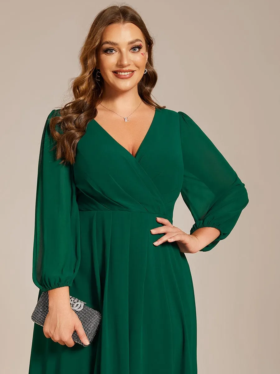 Elegant Long Sleeve V-Neck High Low Chiffon Wedding Guest Dress