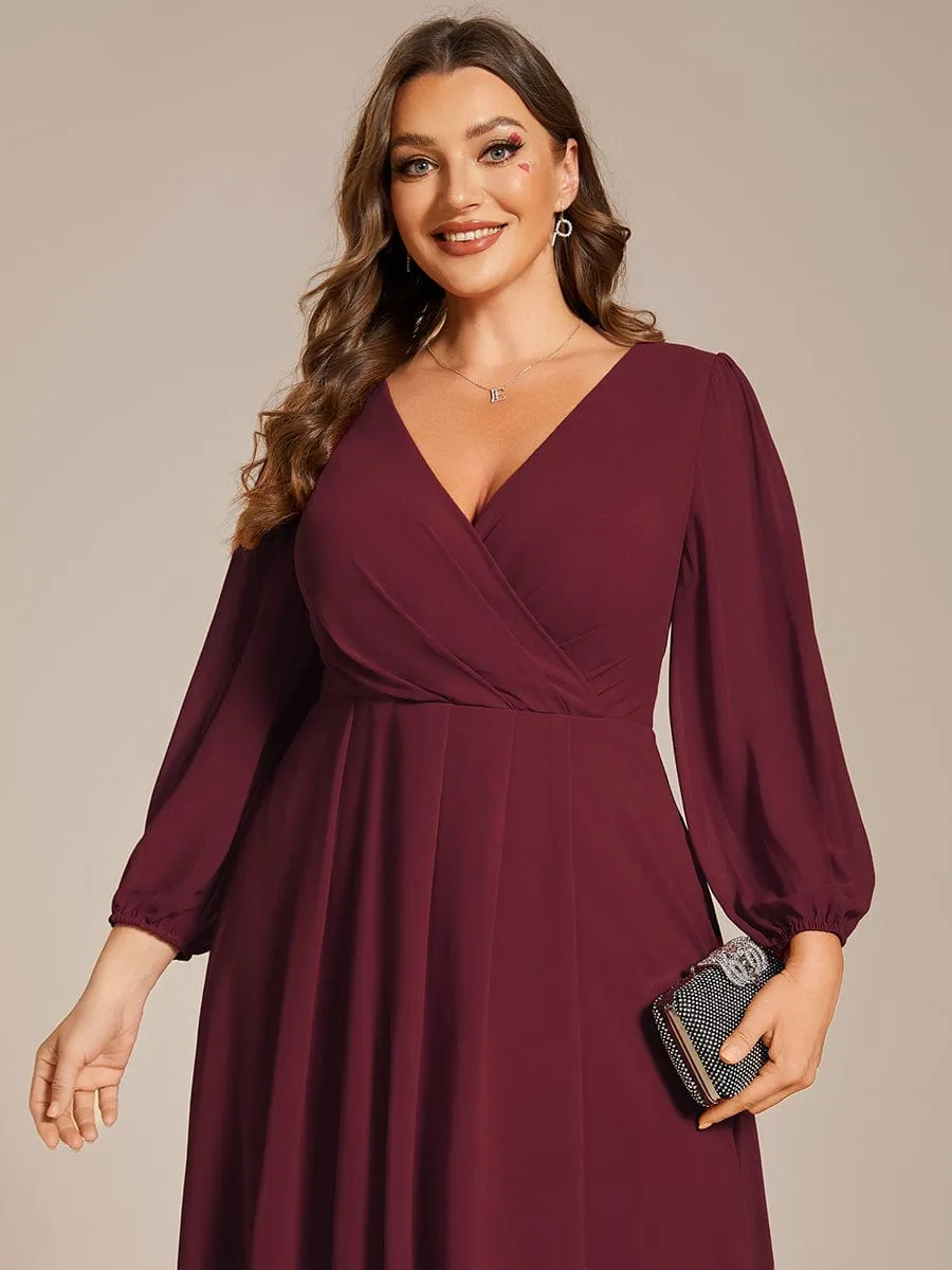 Elegant Long Sleeve V-Neck High Low Chiffon Wedding Guest Dress