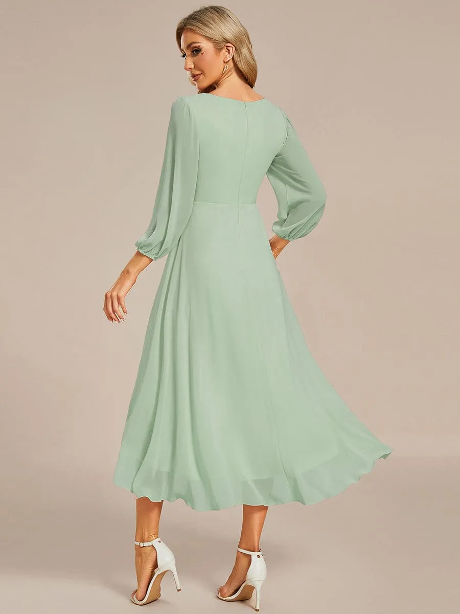 Elegant Long Sleeve V-Neck High Low Chiffon Wedding Guest Dress