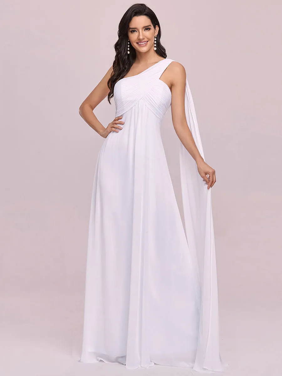 Elegant Pleated A-Line Floor Length One Shoulder Sleeveless Wholesale Bridesmaids Dress