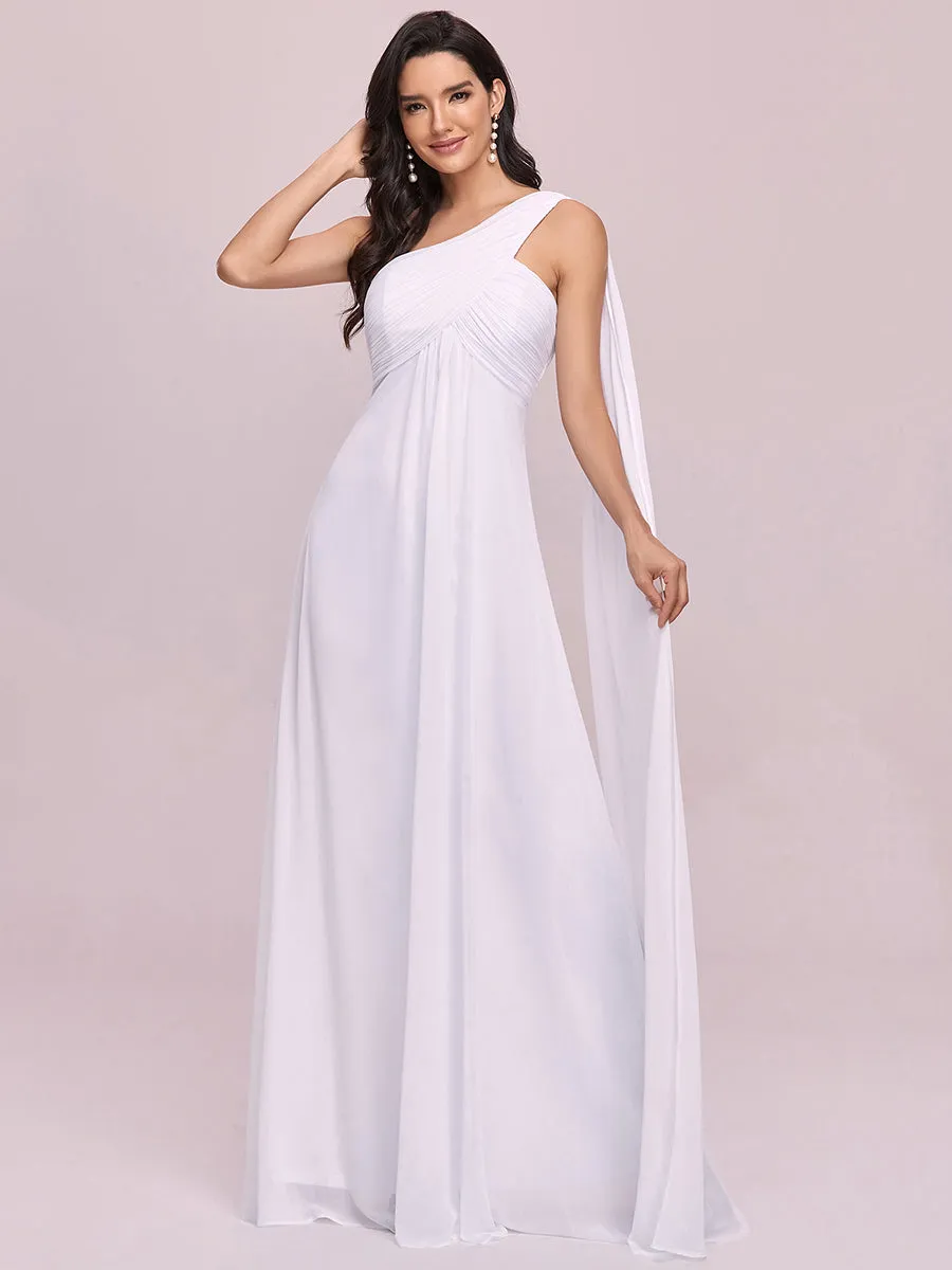 Elegant Pleated A-Line Floor Length One Shoulder Sleeveless Wholesale Bridesmaids Dress