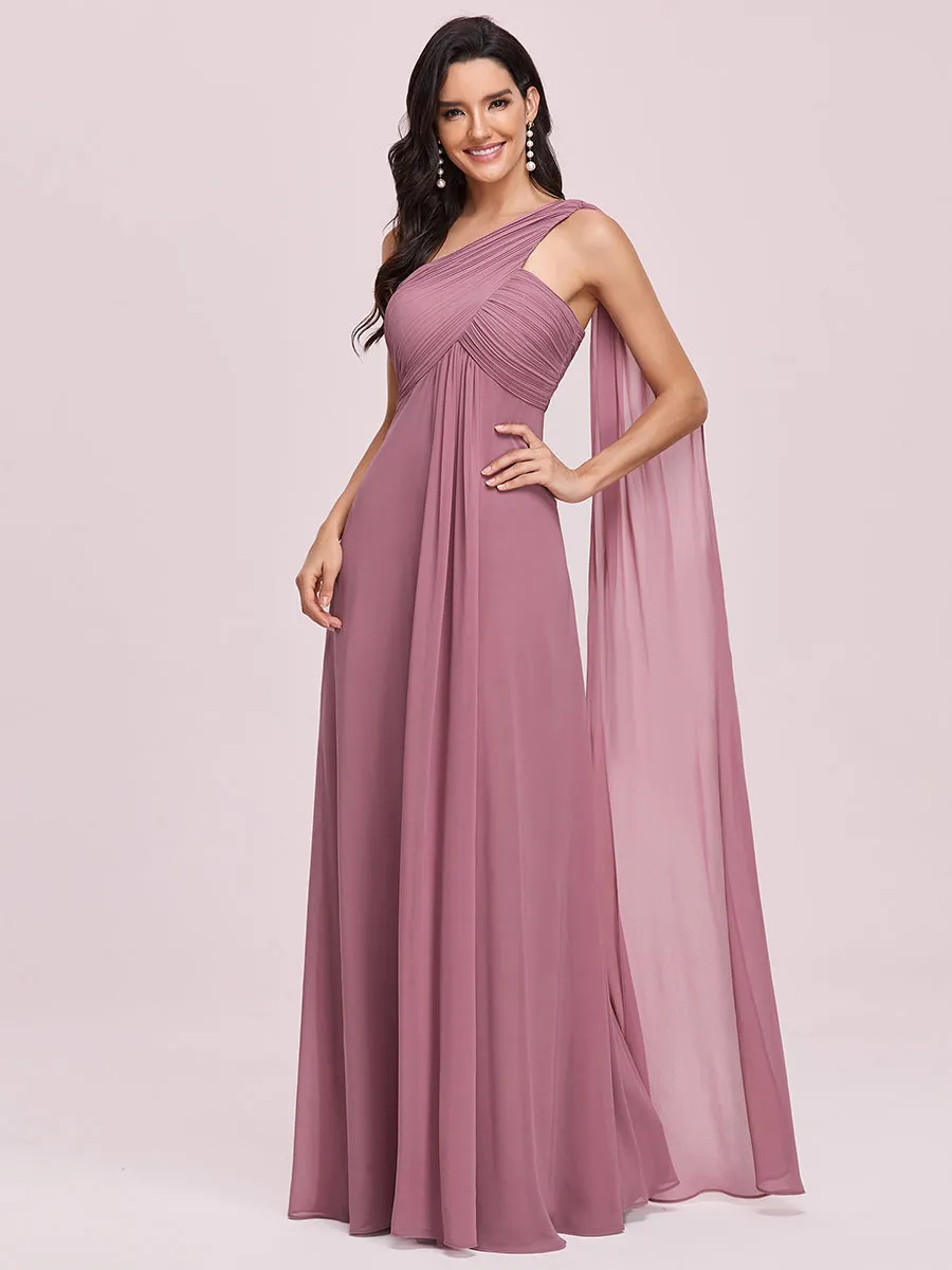 Elegant Pleated A-Line Floor Length One Shoulder Sleeveless Wholesale Bridesmaids Dress