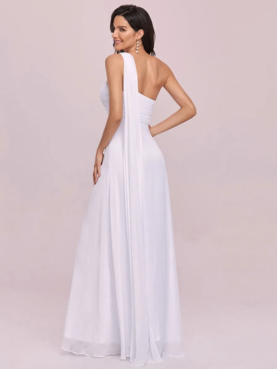 Elegant Pleated A-Line Floor Length One Shoulder Sleeveless Wholesale Bridesmaids Dress