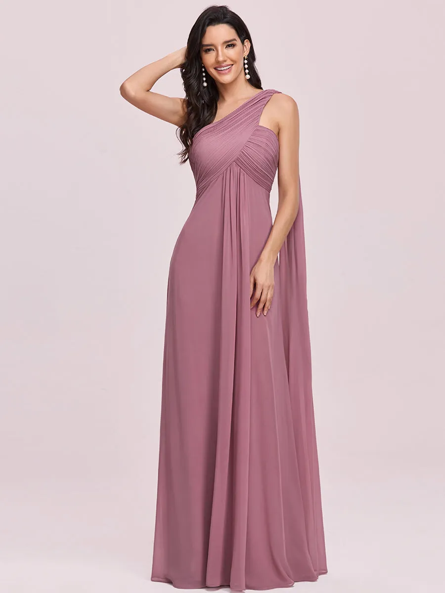 Elegant Pleated A-Line Floor Length One Shoulder Sleeveless Wholesale Bridesmaids Dress