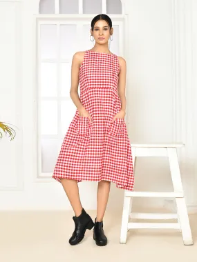 Emera Red Handloom Cotton Deep-Halter Dress