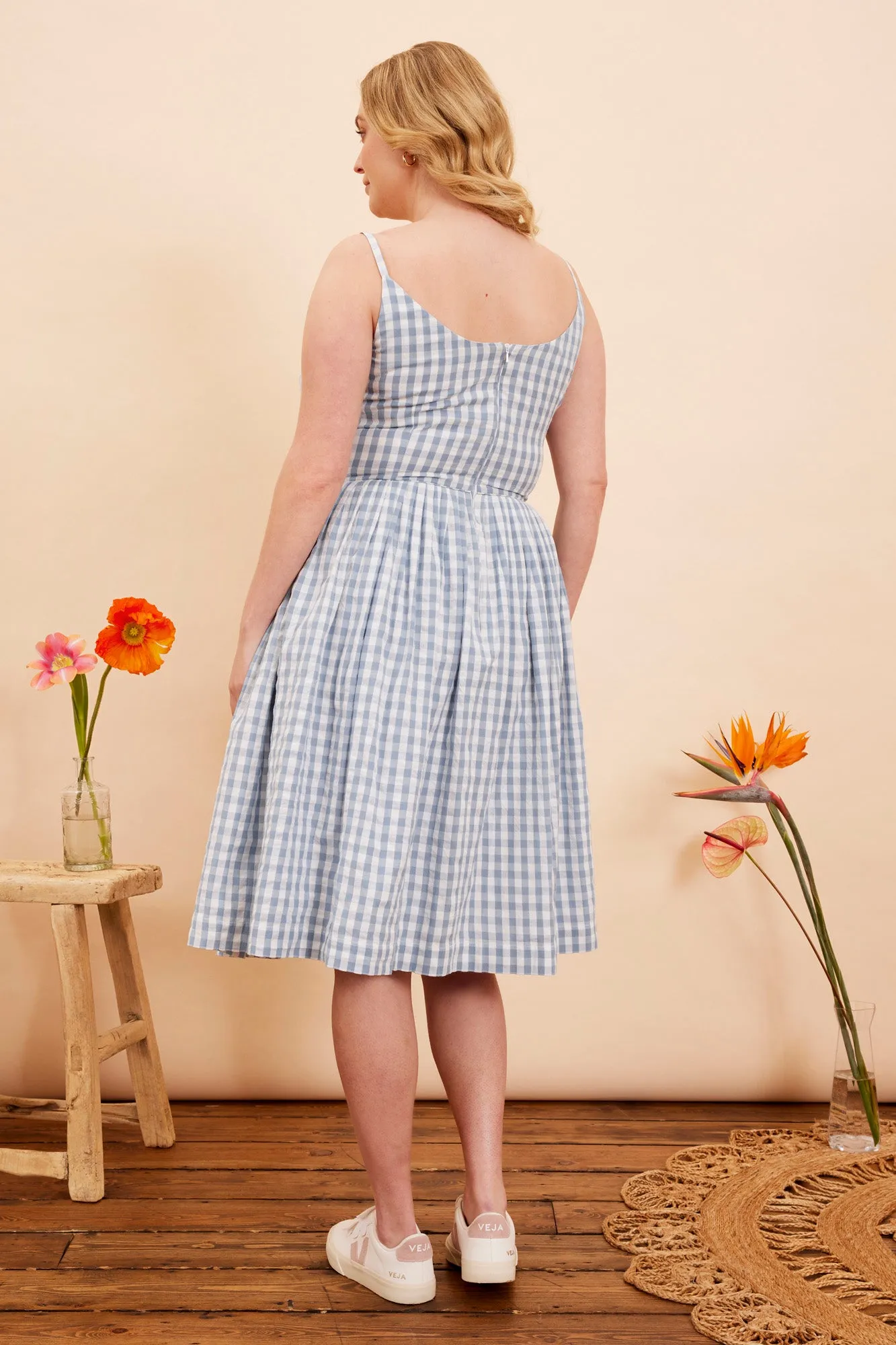 Enid India Blue Check Dress