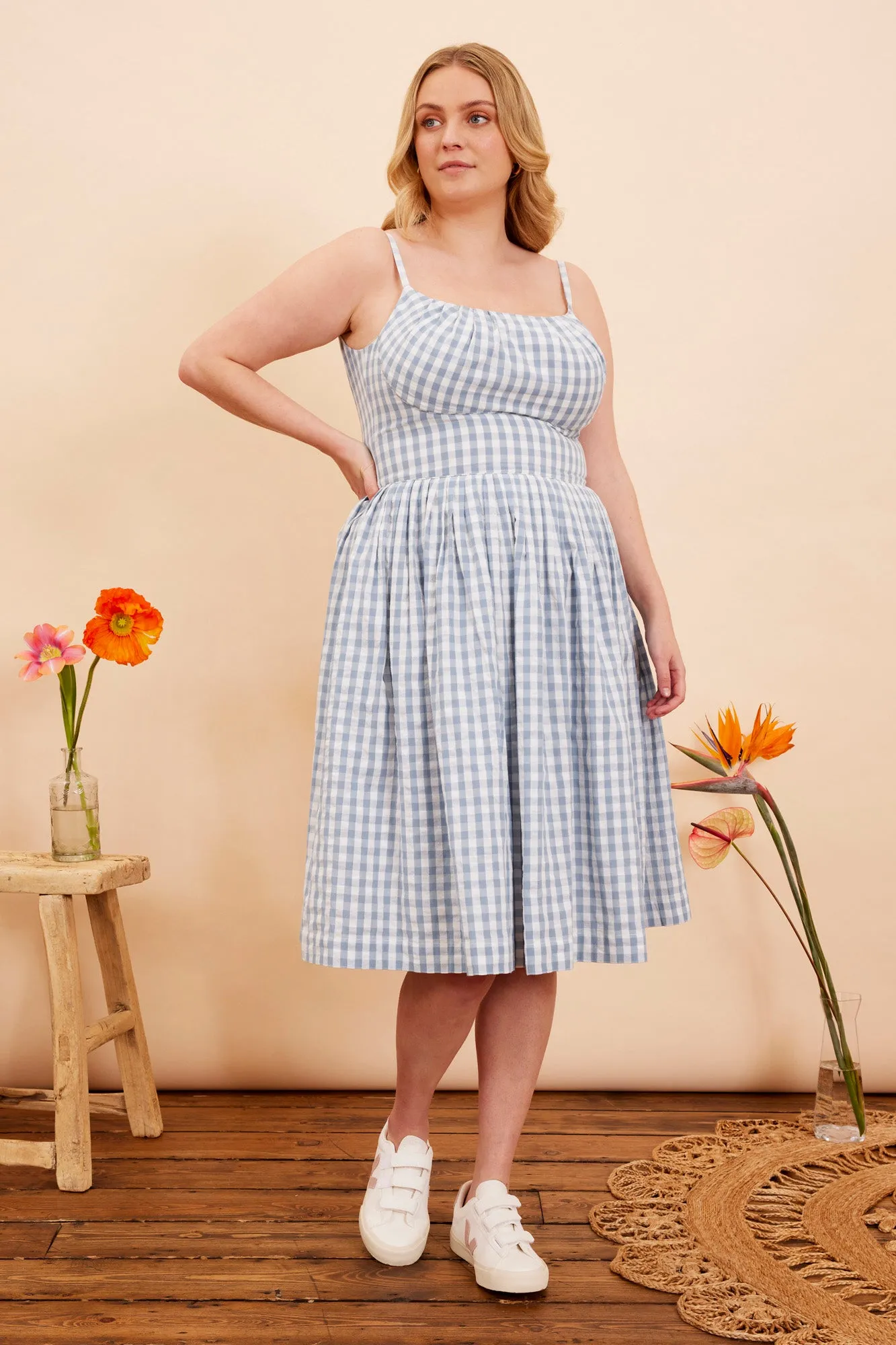 Enid India Blue Check Dress
