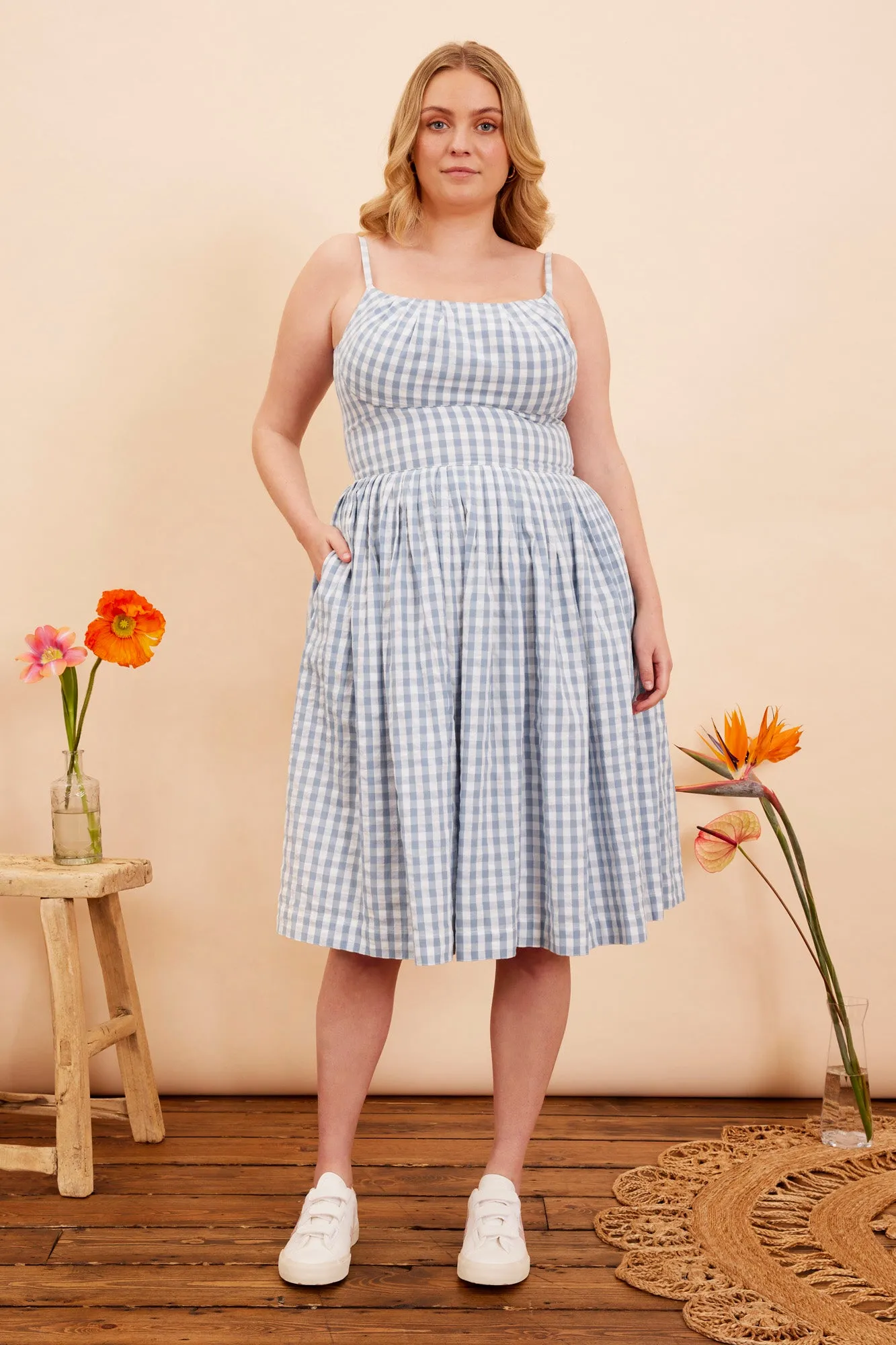 Enid India Blue Check Dress