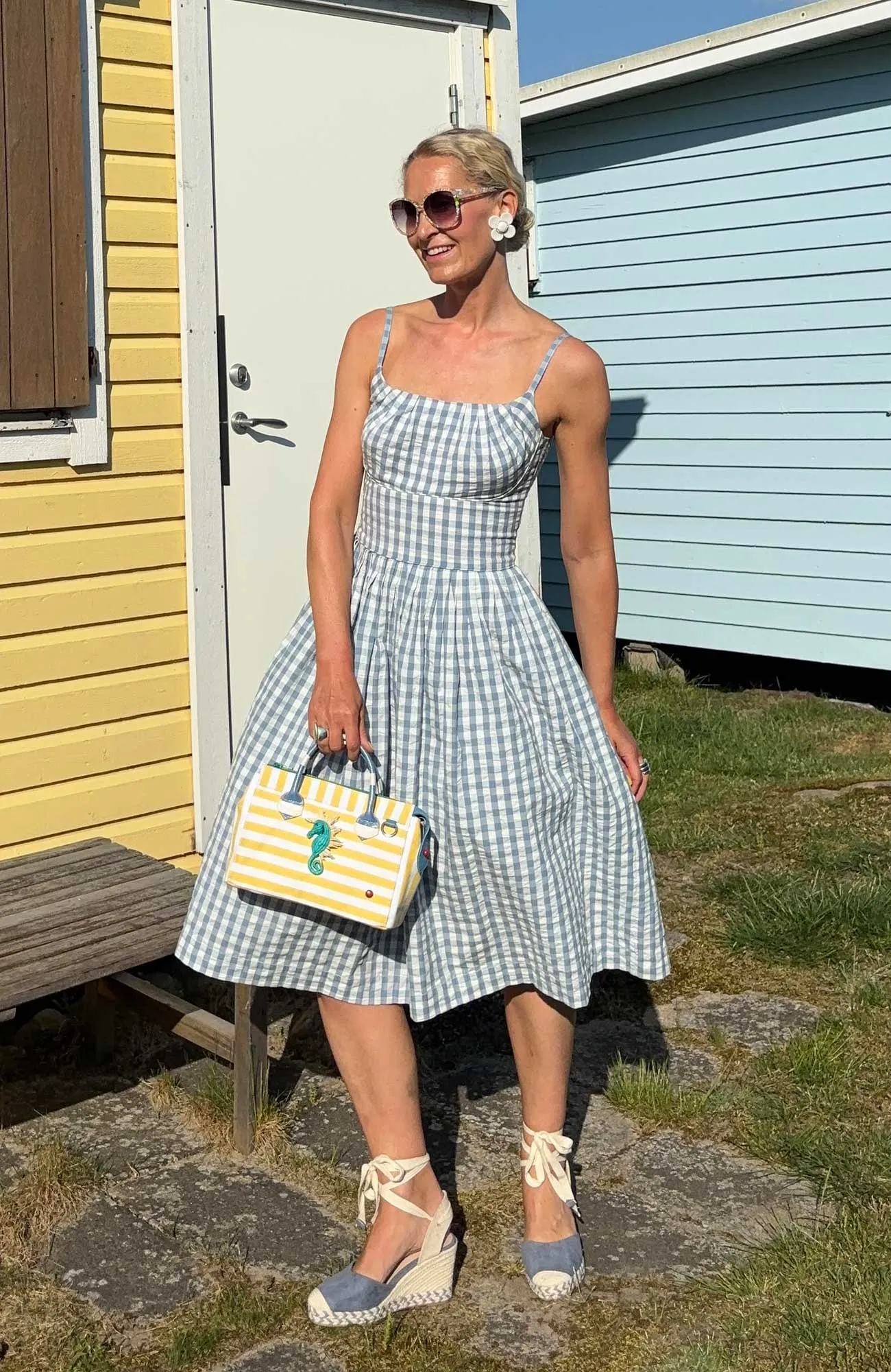 Enid India Blue Check Dress