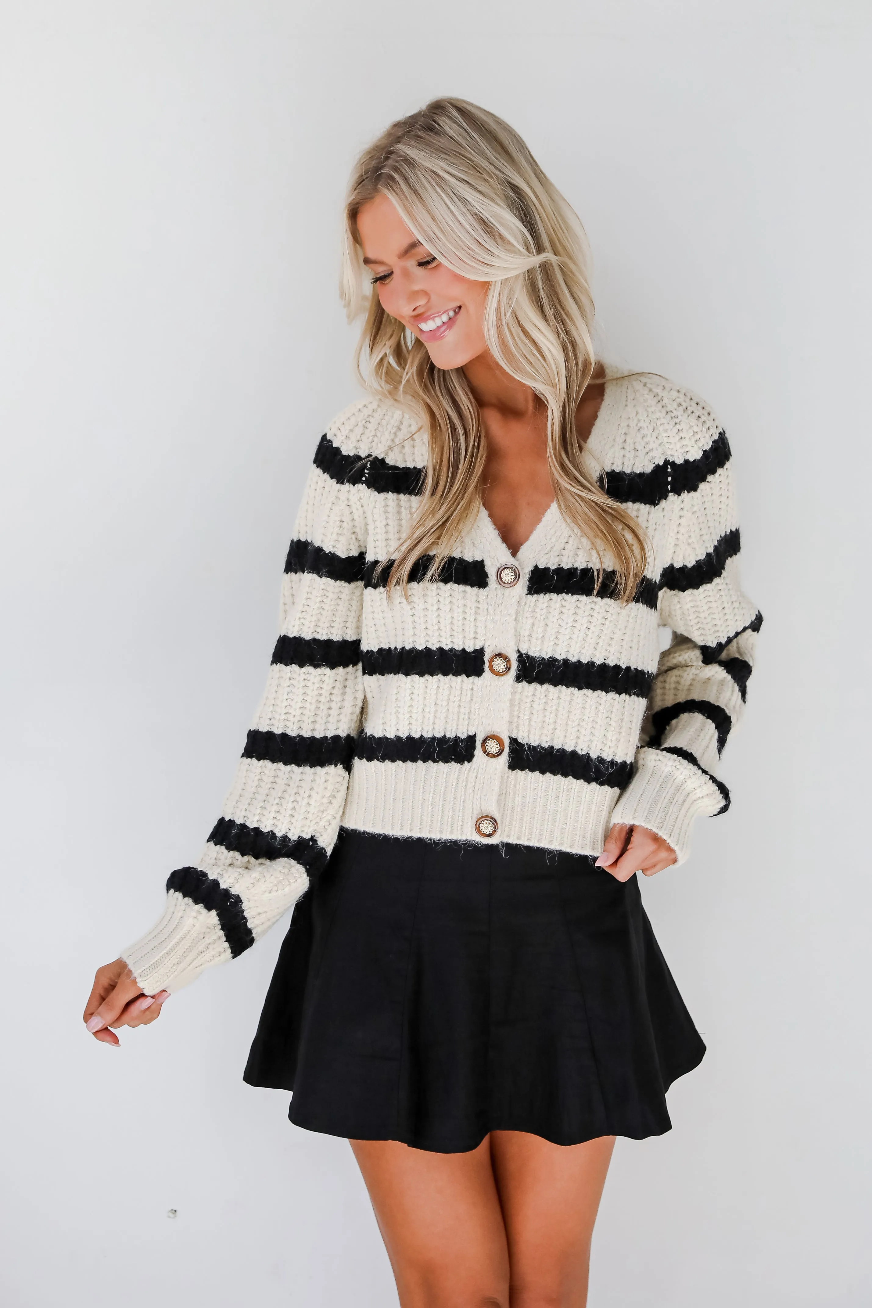 FINAL SALE - Adored Stunner Cream Striped Sweater Cardigan