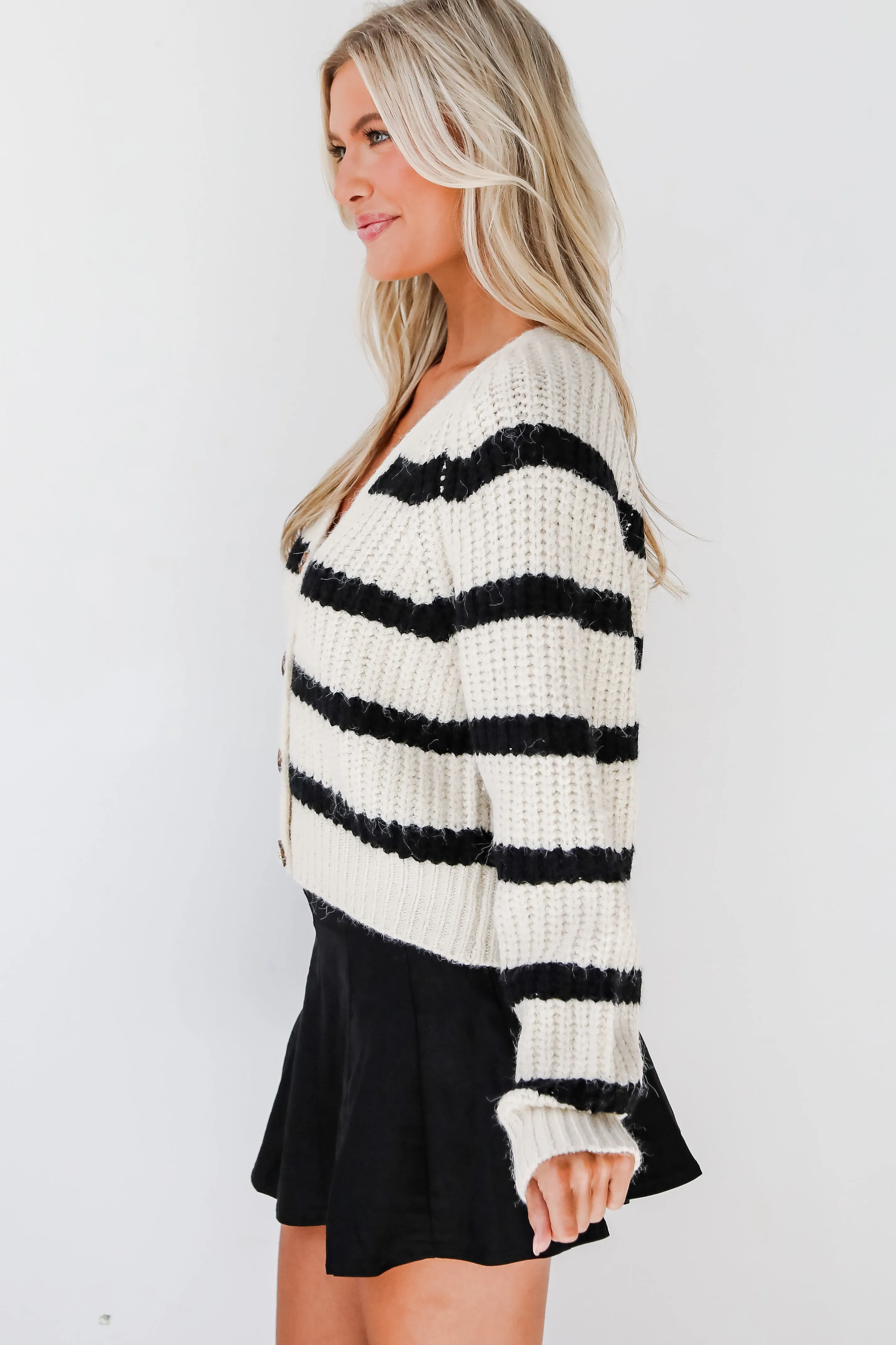 FINAL SALE - Adored Stunner Cream Striped Sweater Cardigan