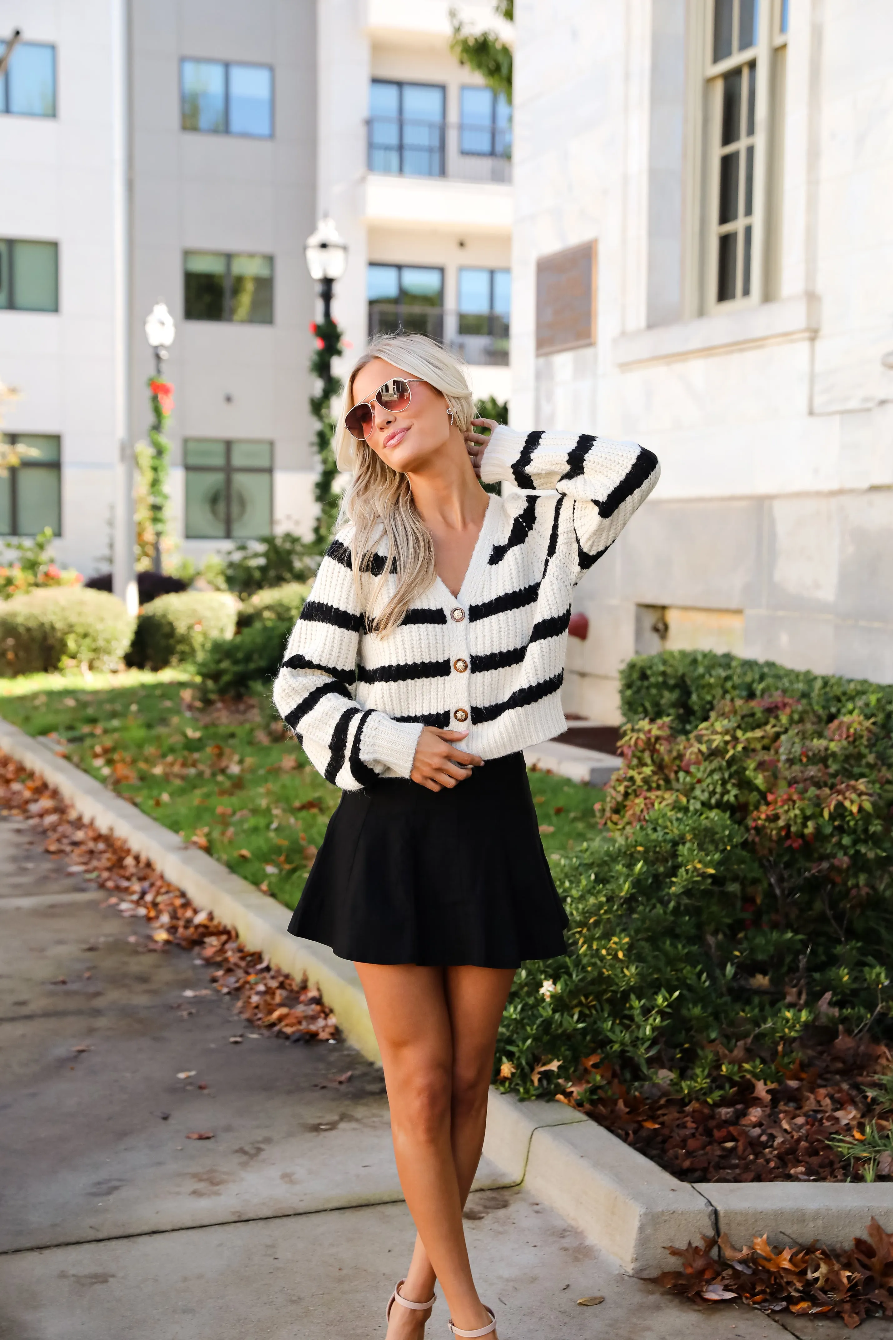 FINAL SALE - Adored Stunner Cream Striped Sweater Cardigan