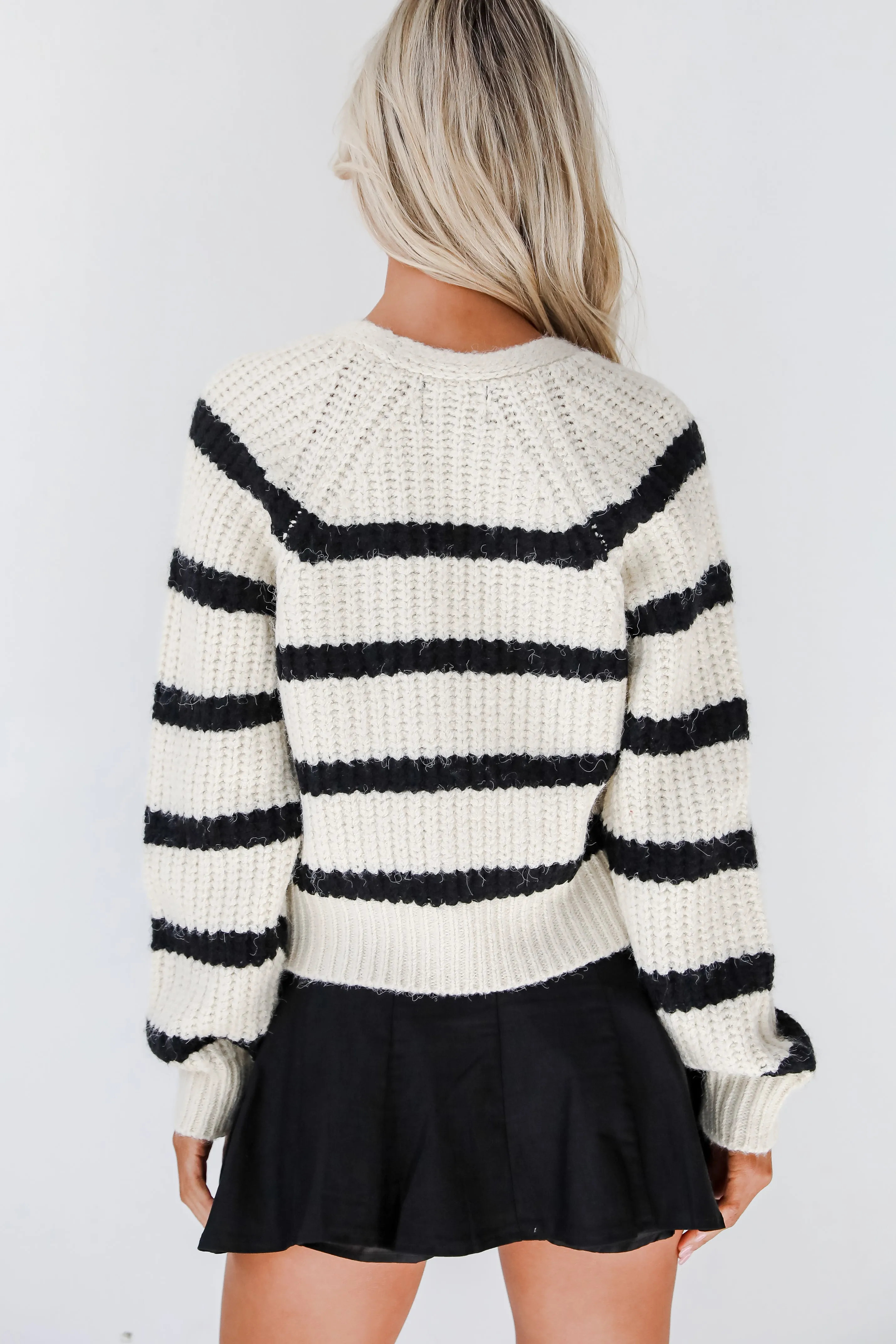 FINAL SALE - Adored Stunner Cream Striped Sweater Cardigan
