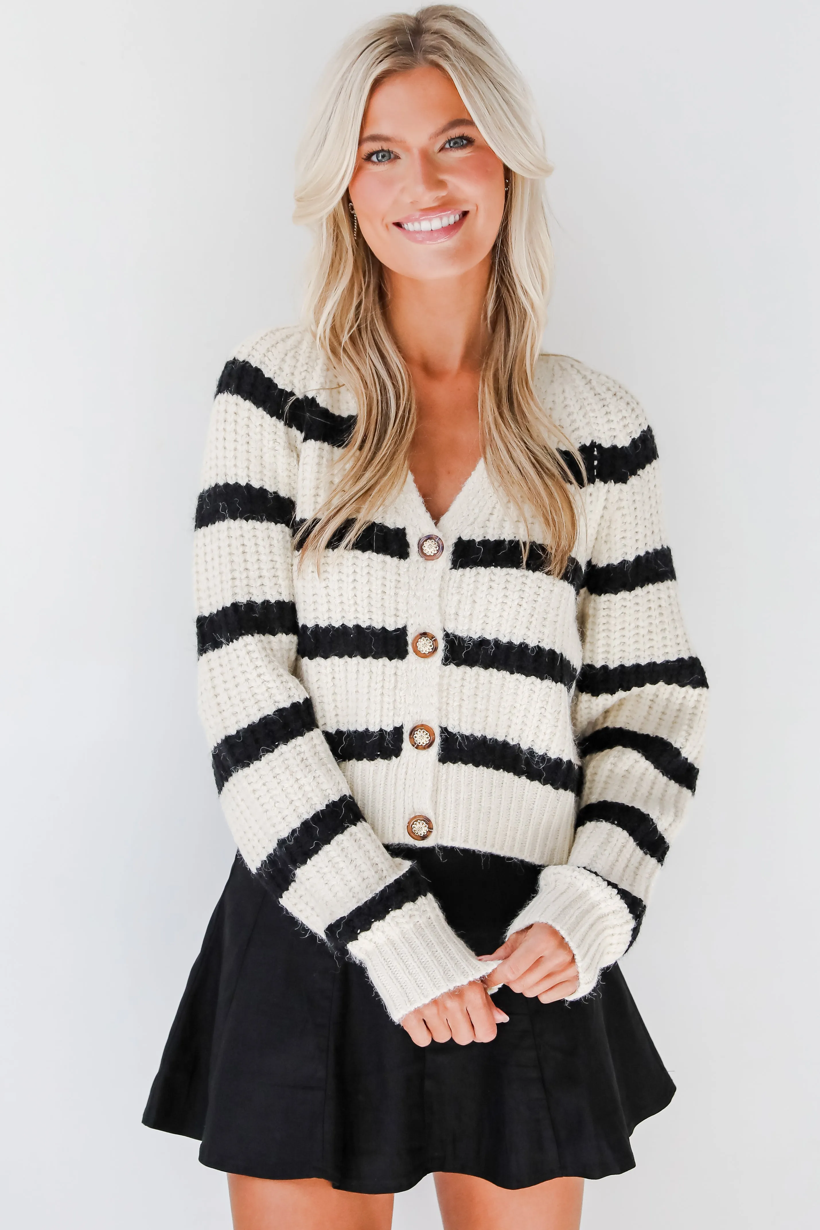 FINAL SALE - Adored Stunner Cream Striped Sweater Cardigan