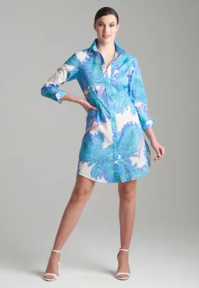 Fiona Cotton Shirtdress in Indigo Palm