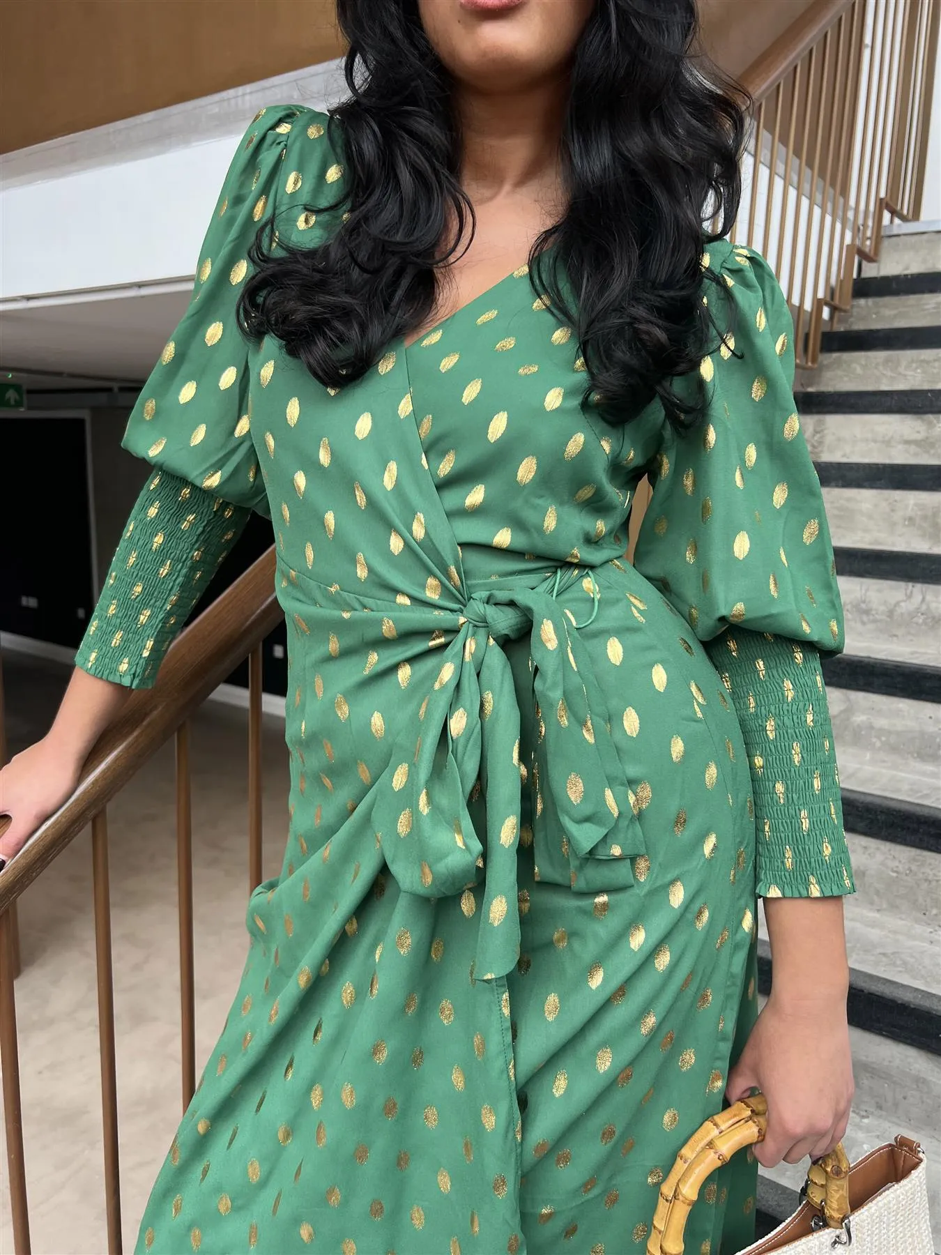 Forest Green Gold Spot Long-Dress