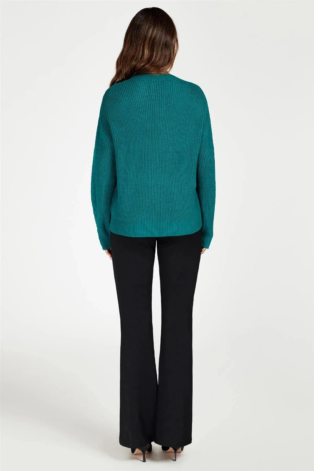 FS Collection Cable Knit Crew Neck Green Jumper
