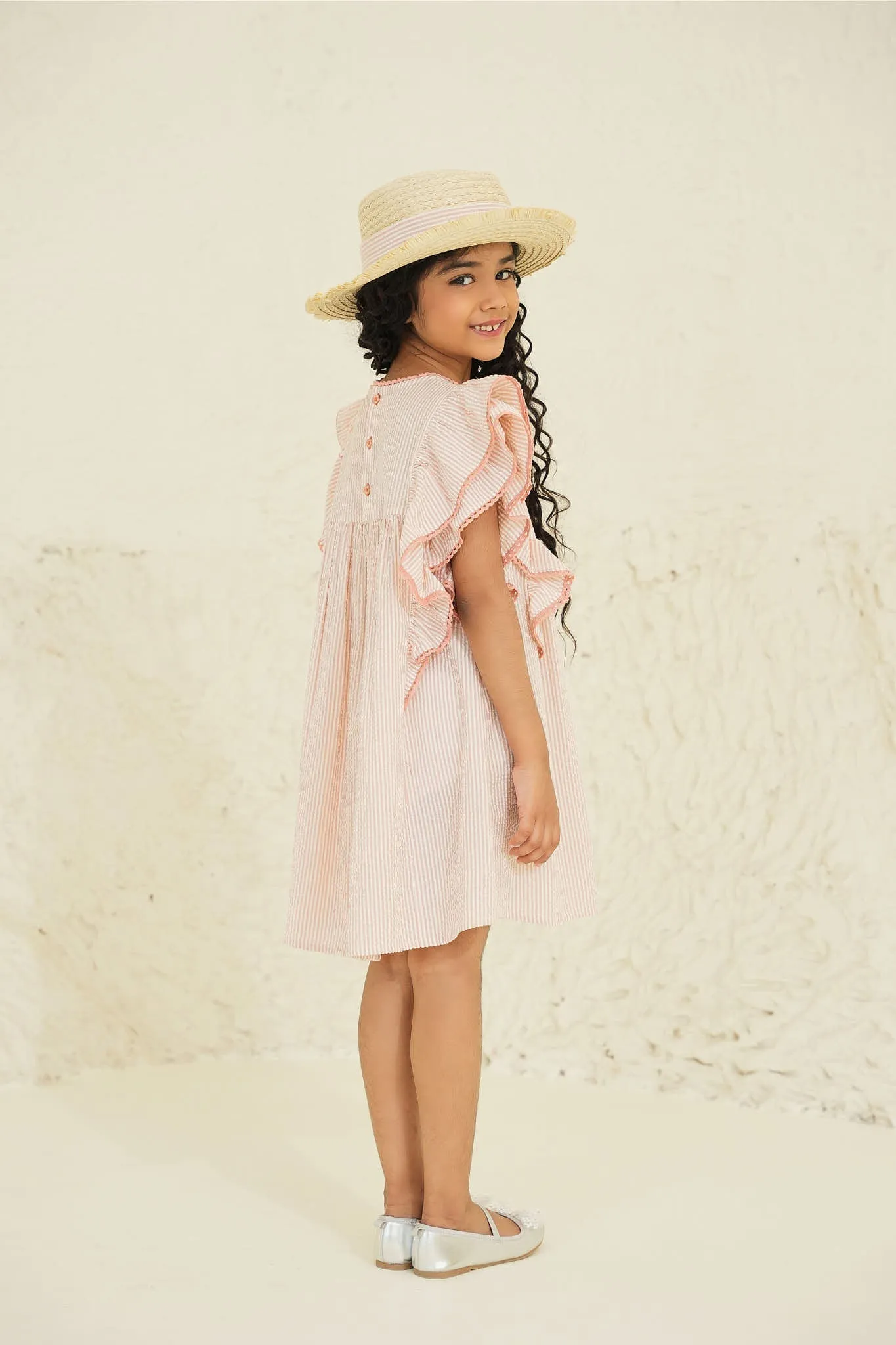 Georgia Cotton Girl Dress - Peach Stripes