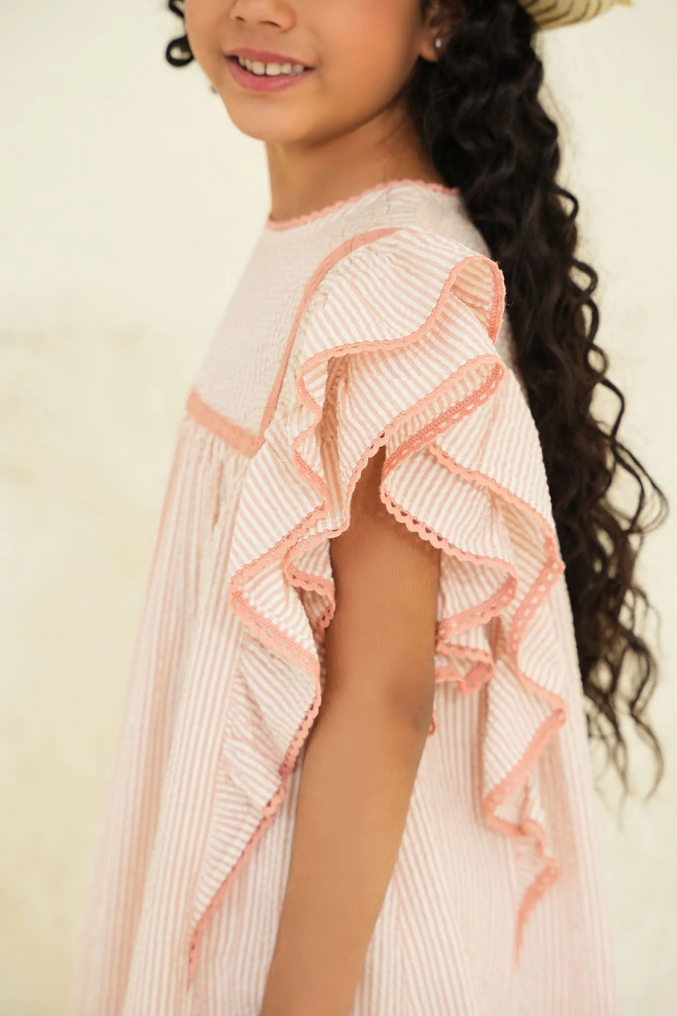 Georgia Cotton Girl Dress - Peach Stripes