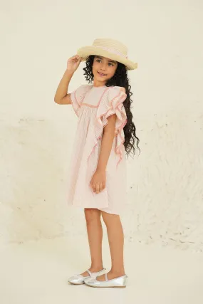 Georgia Cotton Girl Dress - Peach Stripes