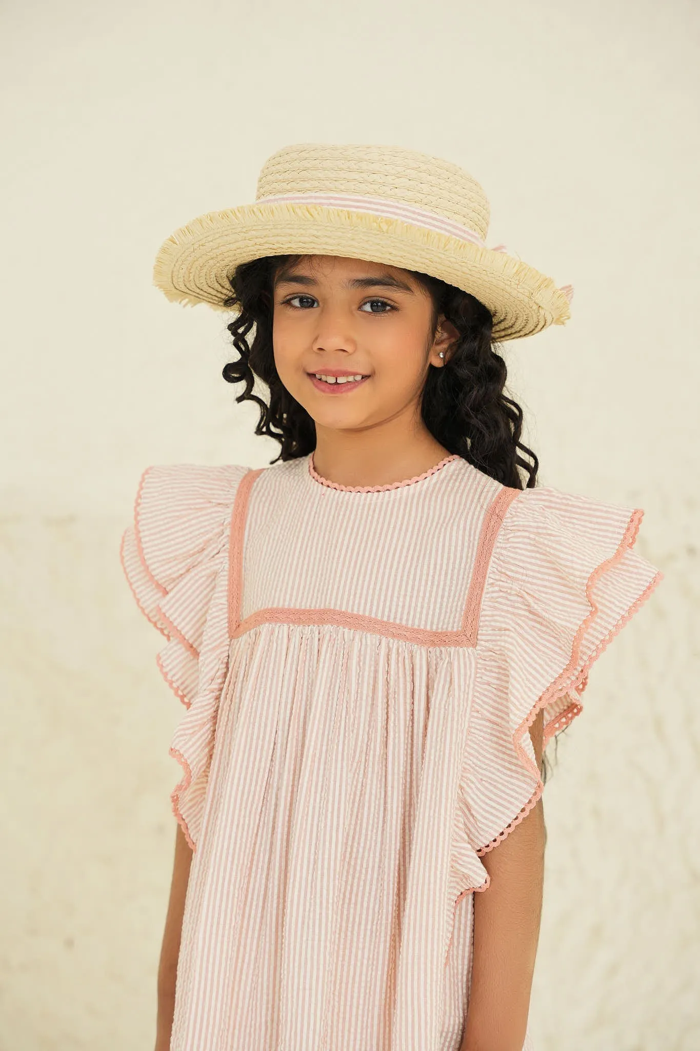 Georgia Cotton Girl Dress - Peach Stripes