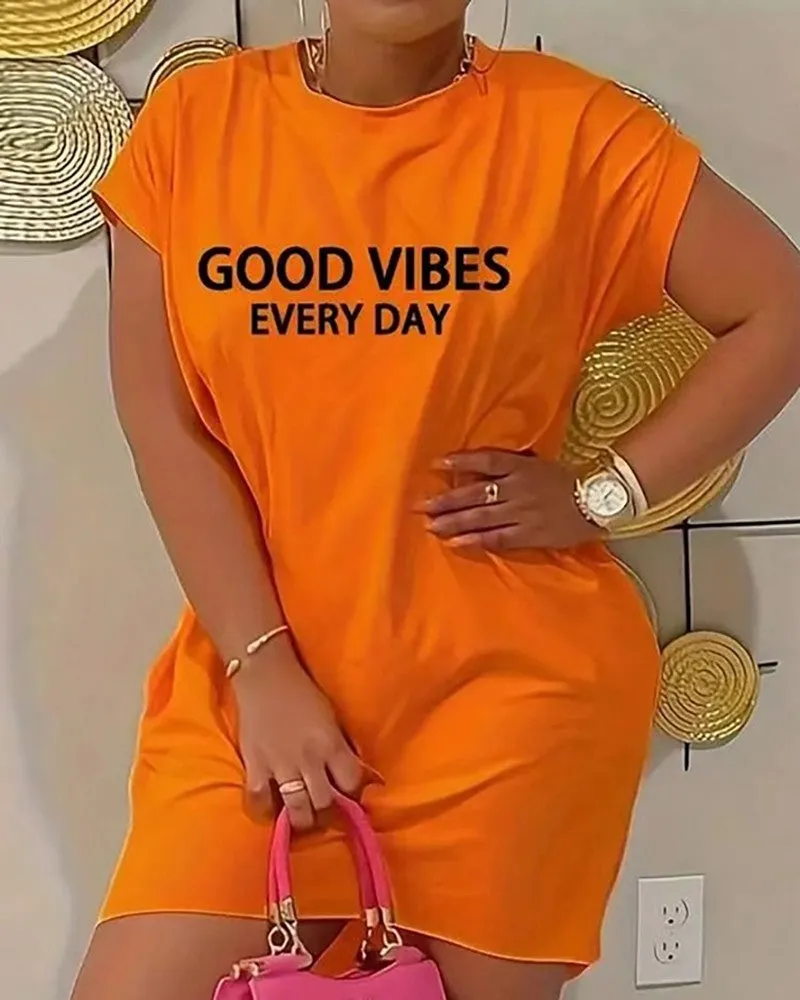 Good Vibes Every Day Print Casual Dress