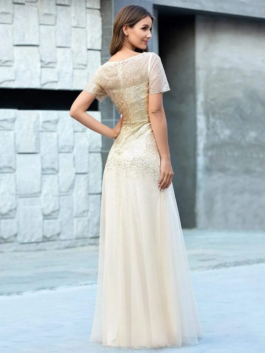 Gorgeous Sweetheart Short Sleeve Illusion Sequin  Evening Dresses