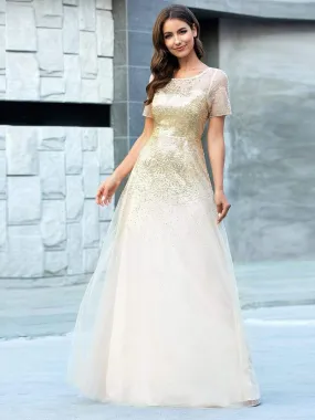 Gorgeous Sweetheart Short Sleeve Illusion Sequin  Evening Dresses
