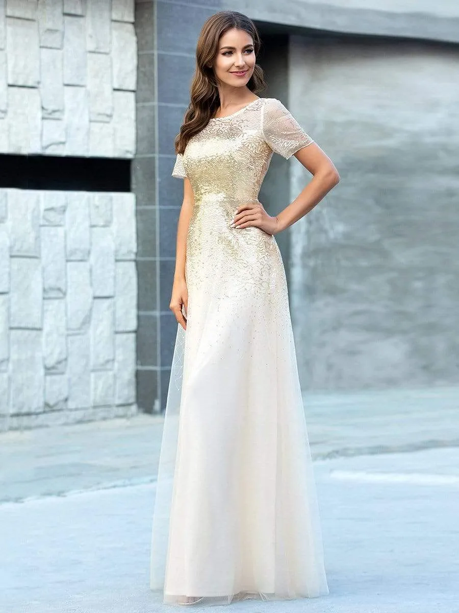 Gorgeous Sweetheart Short Sleeve Illusion Sequin  Evening Dresses