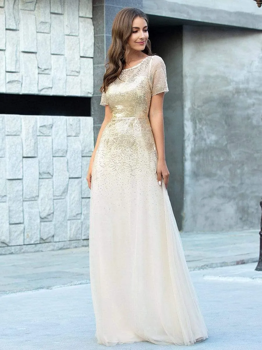 Gorgeous Sweetheart Short Sleeve Illusion Sequin  Evening Dresses