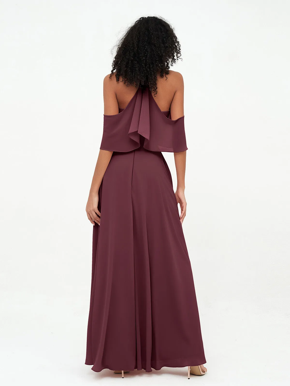 Halter Off the Shoulder Max Dresses with Pockets-Cabernet