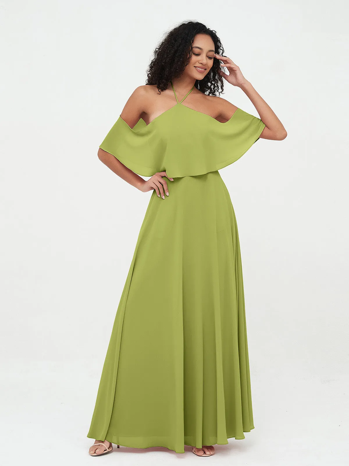 Halter Off the Shoulder Max Dresses with Pockets-Clover