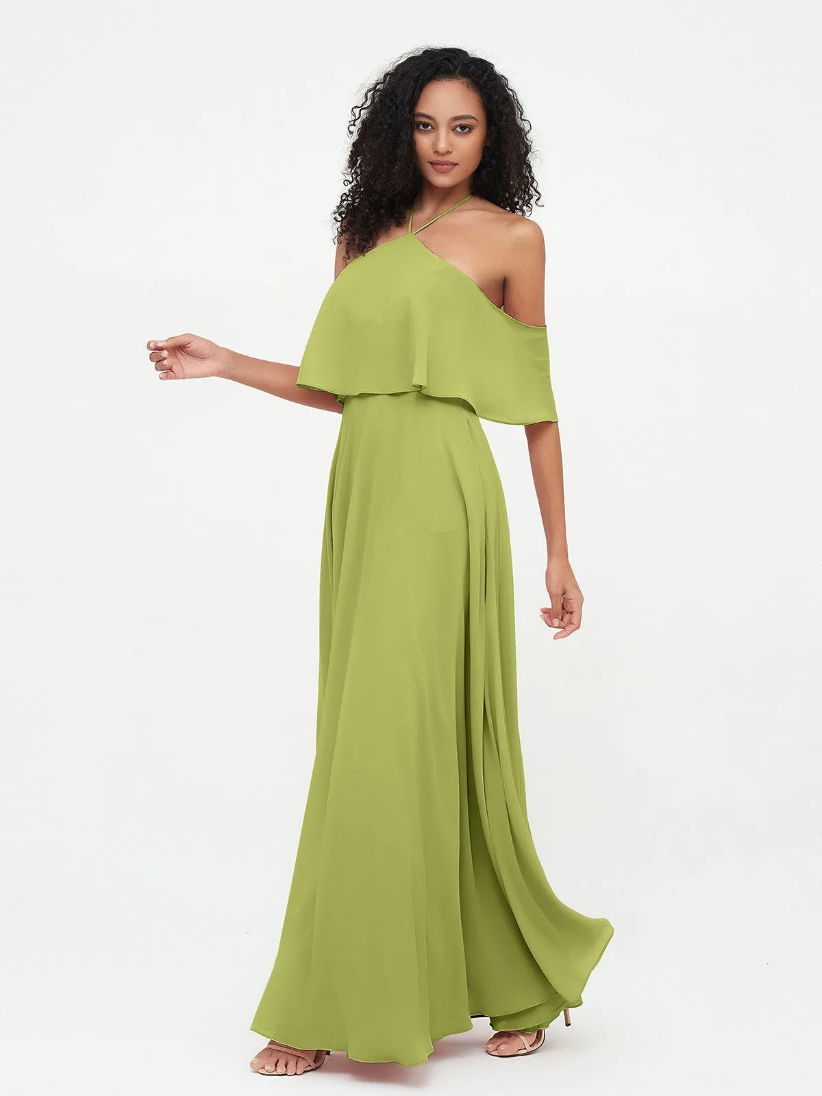 Halter Off the Shoulder Max Dresses with Pockets-Clover