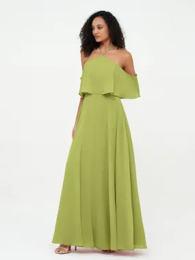 Halter Off the Shoulder Max Dresses with Pockets-Clover