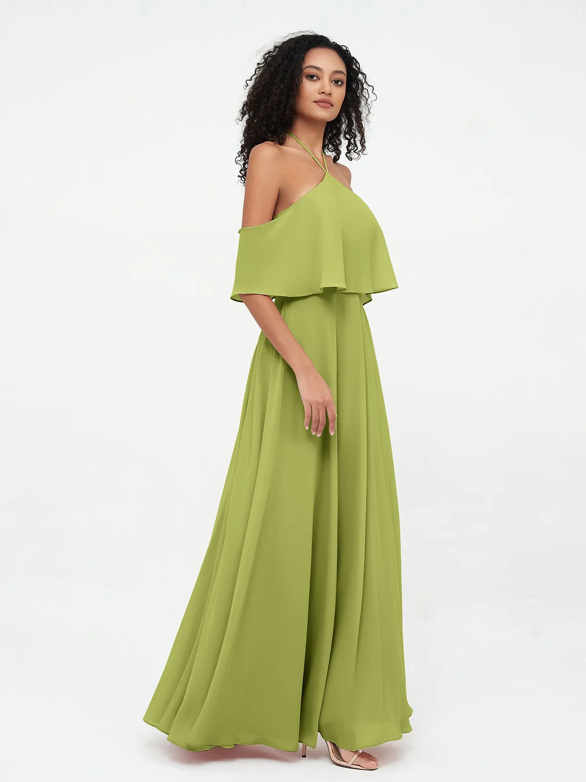 Halter Off the Shoulder Max Dresses with Pockets-Clover