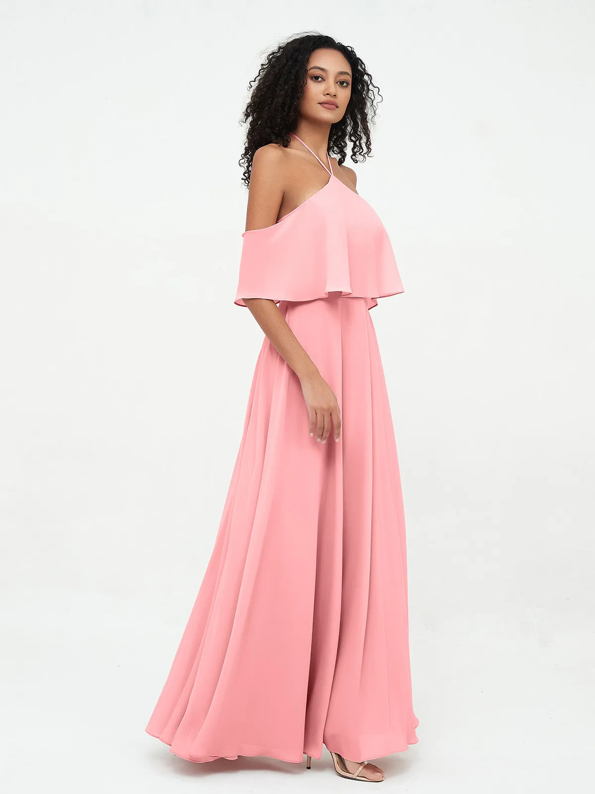Halter Off the Shoulder Max Dresses with Pockets-Flamingo Plus Size