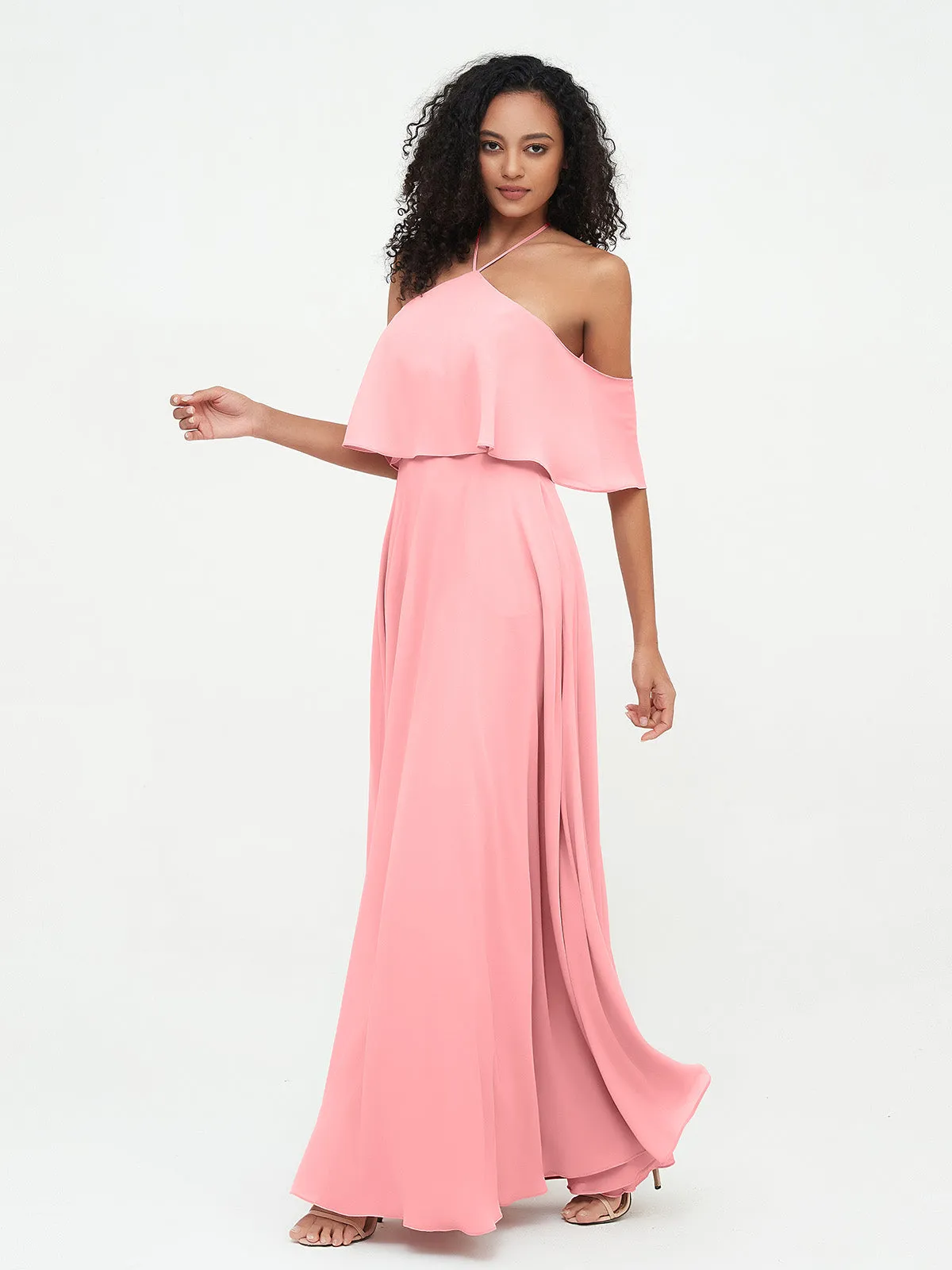 Halter Off the Shoulder Max Dresses with Pockets-Flamingo Plus Size