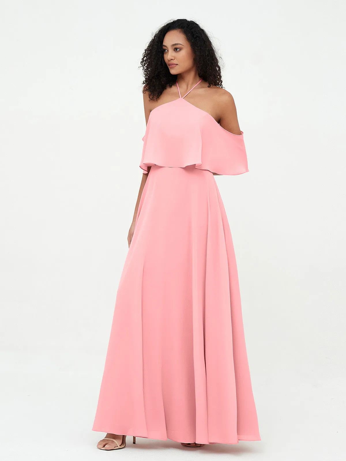 Halter Off the Shoulder Max Dresses with Pockets-Flamingo Plus Size