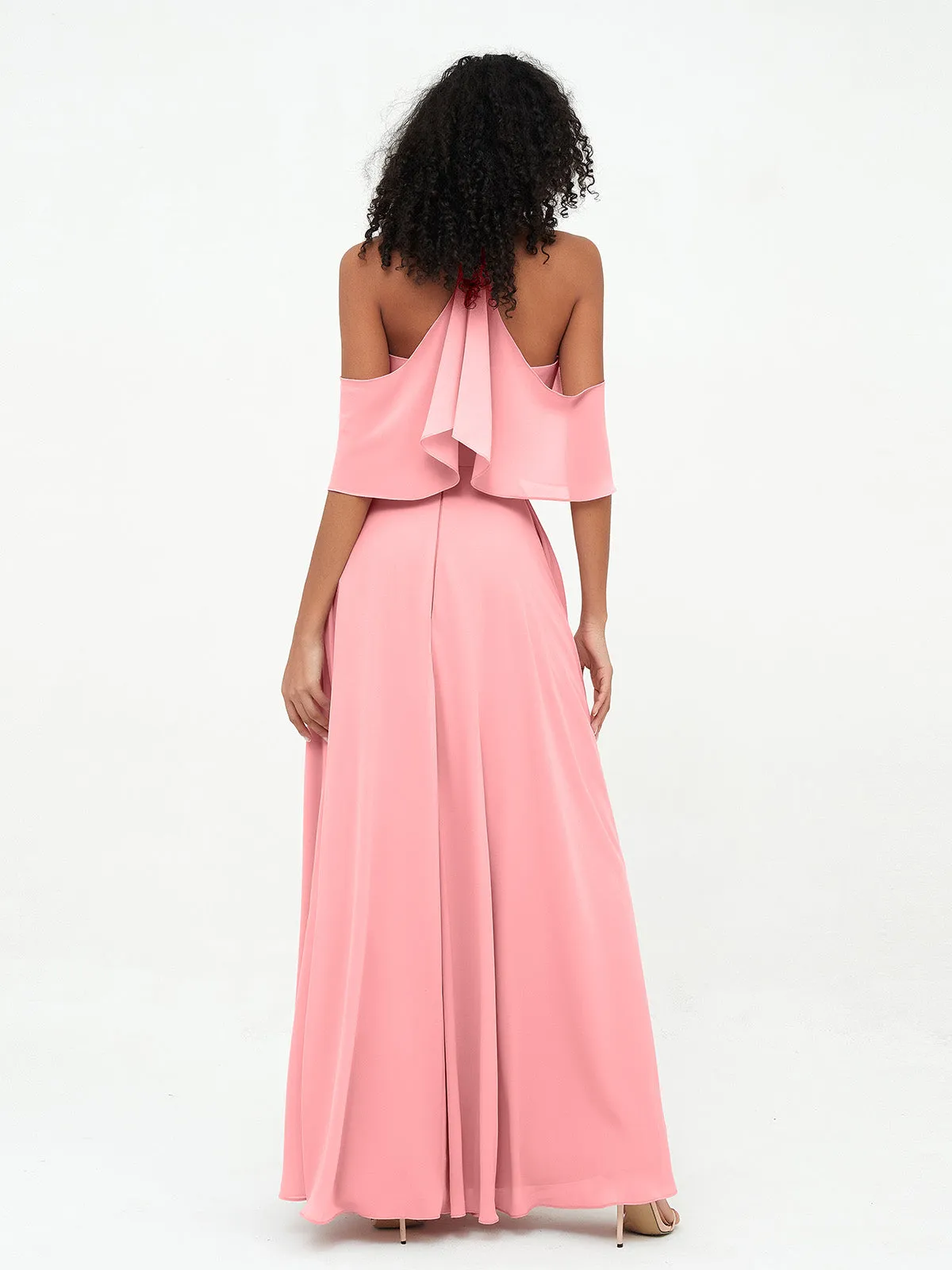 Halter Off the Shoulder Max Dresses with Pockets-Flamingo Plus Size