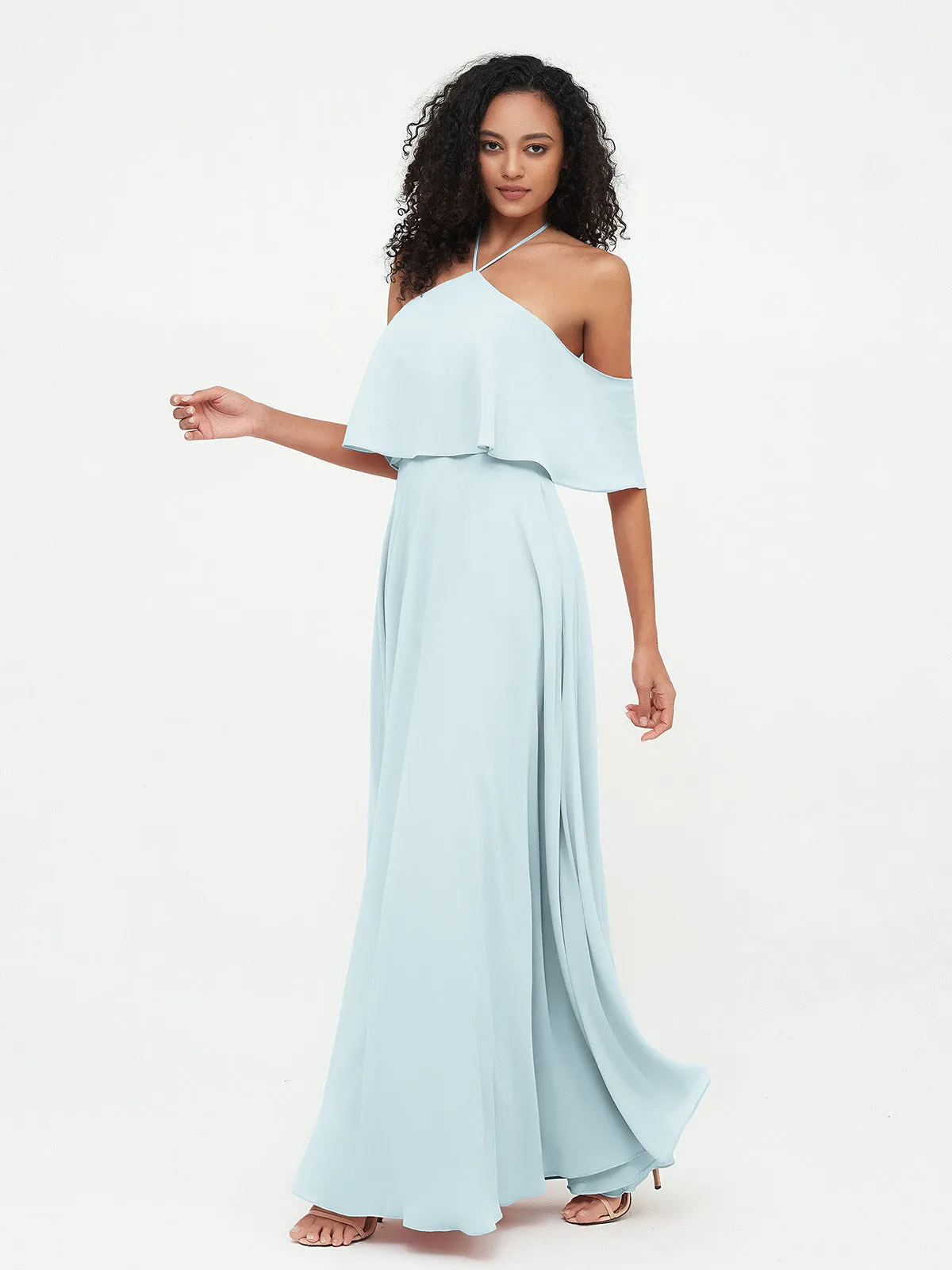 Halter Off the Shoulder Max Dresses with Pockets-Mist Plus Size