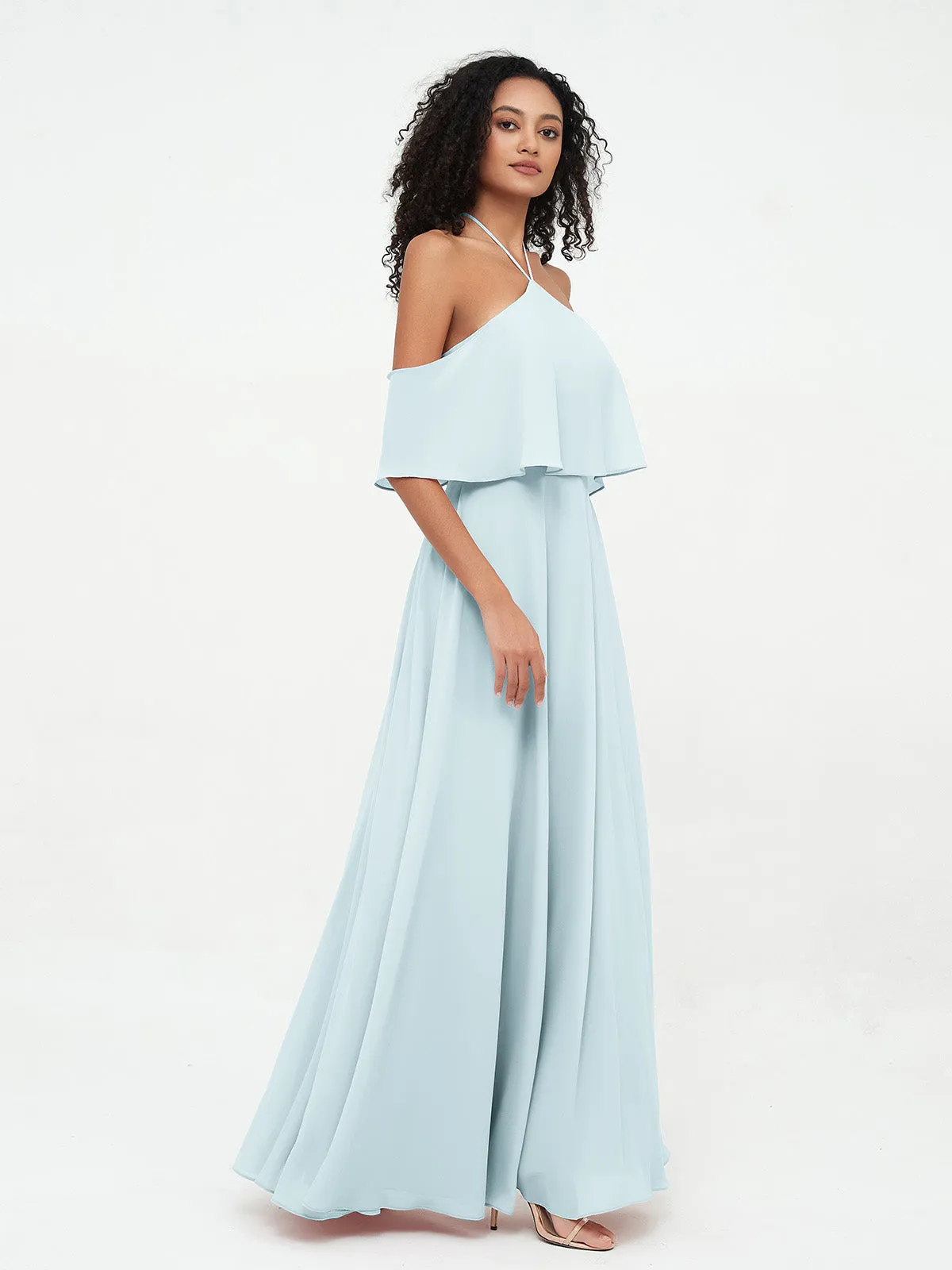 Halter Off the Shoulder Max Dresses with Pockets-Mist Plus Size