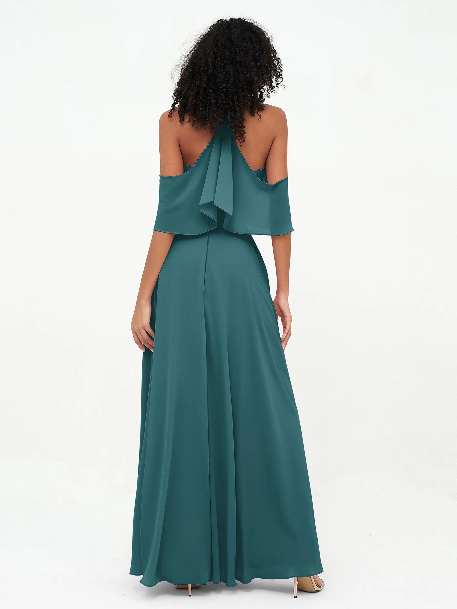 Halter Off the Shoulder Max Dresses with Pockets-Peacock