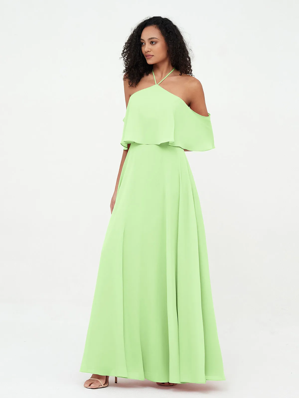Halter Off the Shoulder Max Dresses with Pockets-Sage