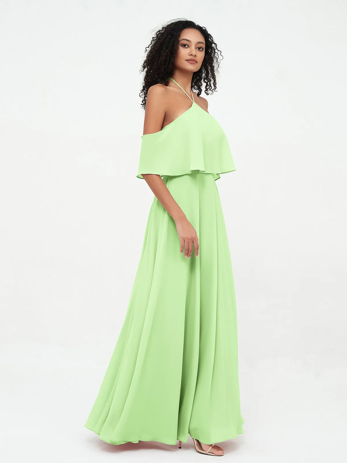 Halter Off the Shoulder Max Dresses with Pockets-Sage