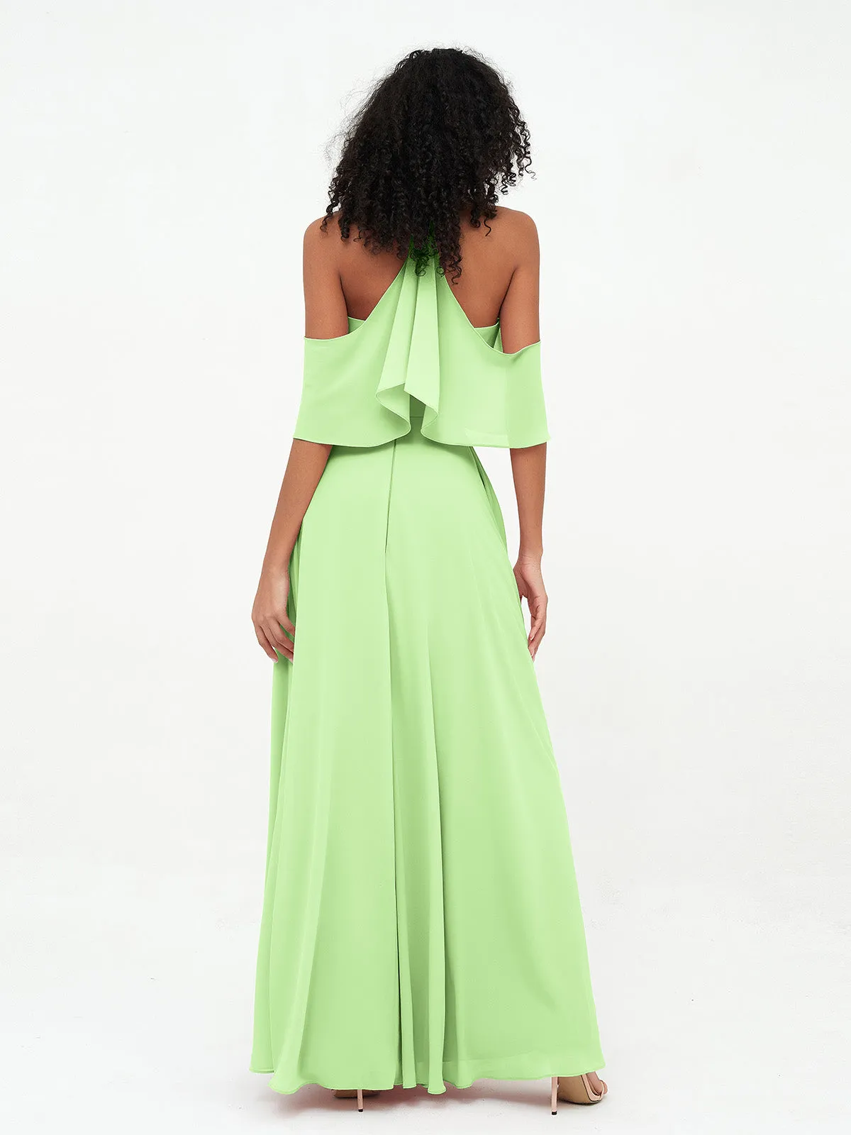 Halter Off the Shoulder Max Dresses with Pockets-Sage