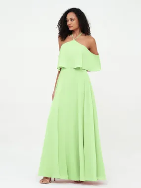 Halter Off the Shoulder Max Dresses with Pockets-Sage